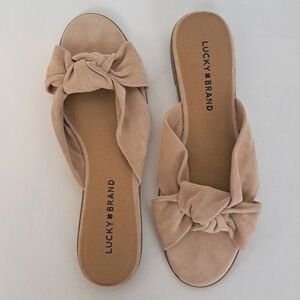 Lucky Brand Genrid pale pink suede knot slip on flat open toe sandals sz8